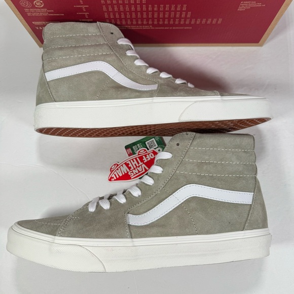 Vans Sk8-Hi Pig Suede Moss Gray Snow White High Top Sneakers Men 11.5 Women 13 - Picture 7 of 12